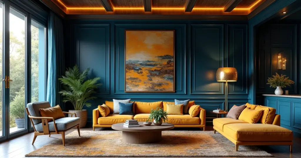 Decoração azul e dourado: 11 ideias que transformam seu espaço [2026]