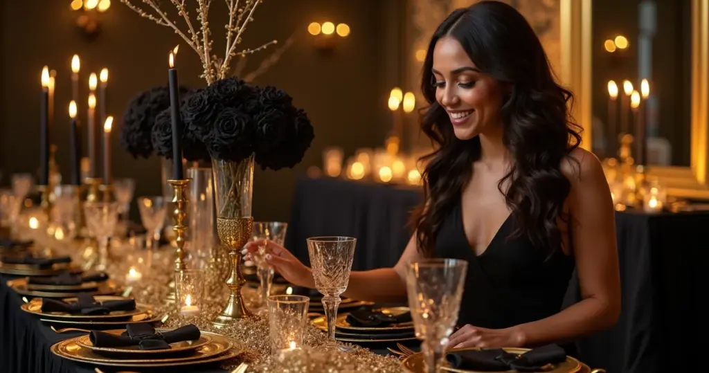 7 Ideias de Festa de Decoração Preto e Dourado Feminino que Funcionam dos 15 aos 50