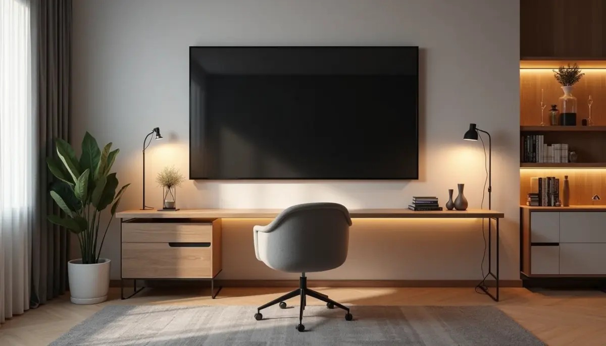 Mesa de Escritório com Painel para TV: Transforme Seu Espaço em 2026 Mesa de Escritório com Painel para TV: Transforme Seu Espaço em 2026