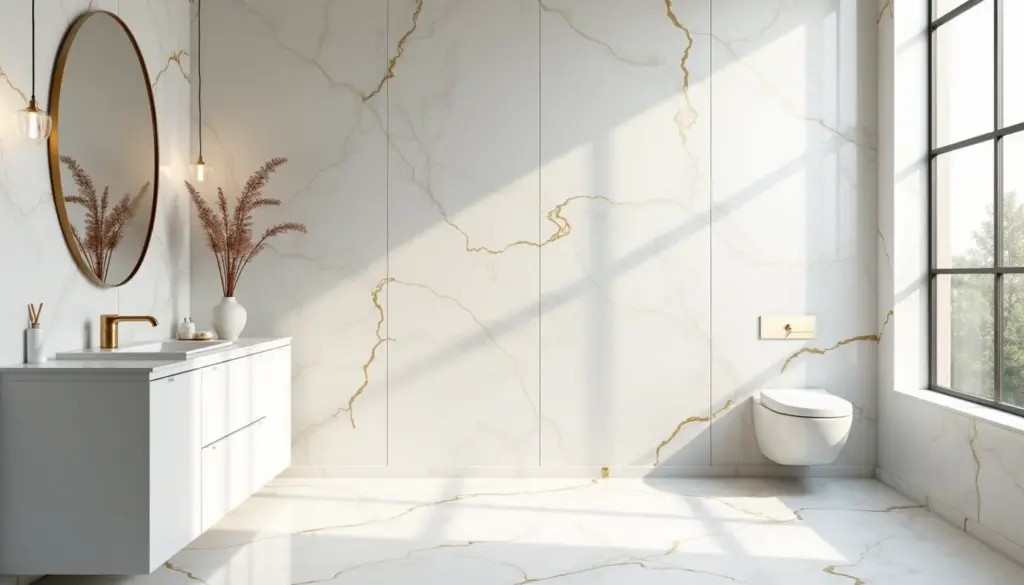 Banheiro de Luxo: Veja Como Usar Porcelanato Branco com Veios Dourados