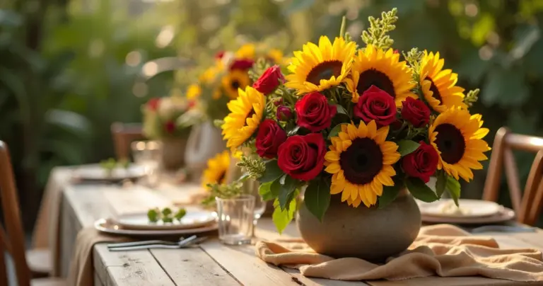 27 Ideias de Decoração de Casamento com Girassol e Rosas Vermelhas 27 Ideias de Decoração de Casamento com Girassol e Rosas Vermelhas