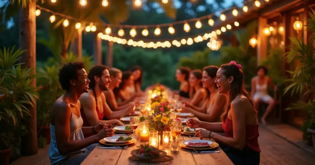 27 Ideias de Decoração de Festa ao Ar Livre à Noite que Criam Magia