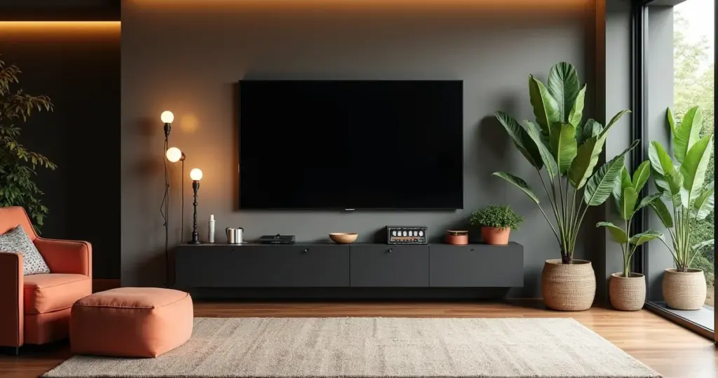 12 Ideias de Decoração de Sala com Rack Preto que Adaptam seu Estilo