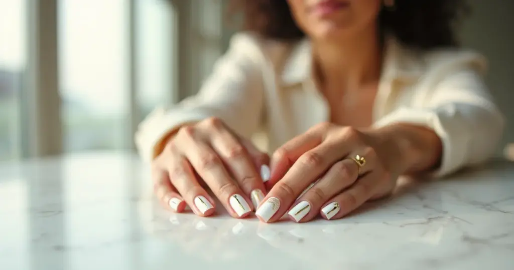 15 Ideias de Decoração de Unha Branco com Dourado que Não Descascam 15 Ideias de Decoração de Unha Branco com Dourado que Não Descascam