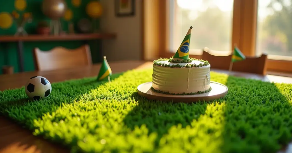 27 Ideias de Decoração Tema Futebol com Grama Sintética na Mesa