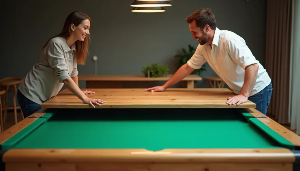 Mesa de sinuca que vira mesa de jantar: o tampo que salva sua sala