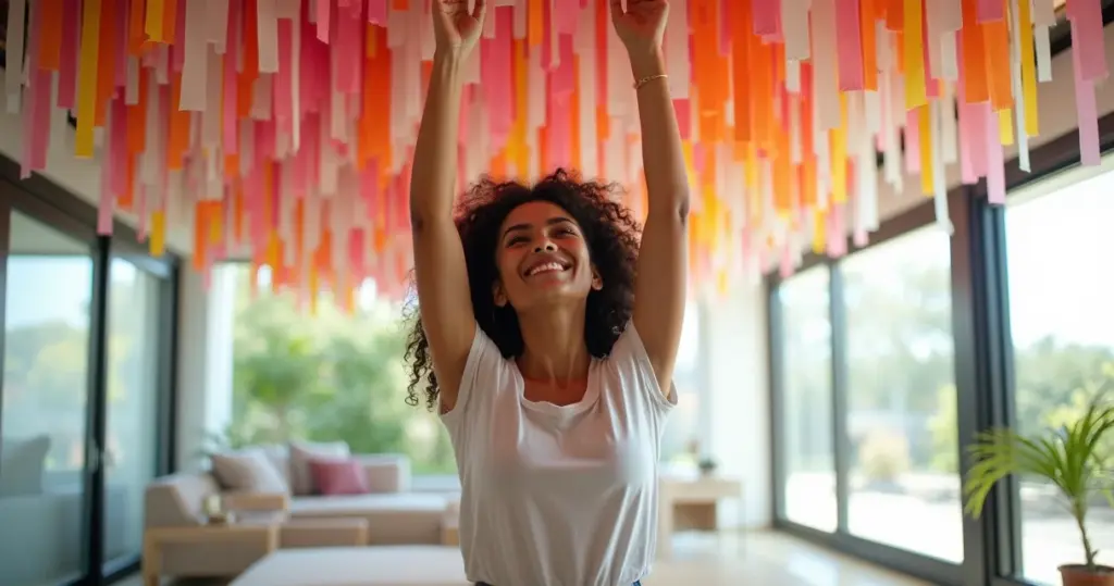 Pendurar decoração com papel crepom no teto: técnica fácil que muda tudo Pendurar decoração com papel crepom no teto: técnica fácil que muda tudo