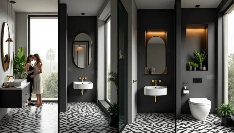 68 Banheiro porcelanato preto e branco: Ideias Elegantes Para Todos os Tamanhos