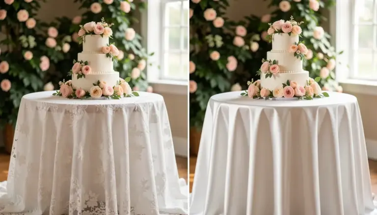 Toalha de Renda ou Cetim para Mesa do Bolo de Casamento: Qual a Melhor