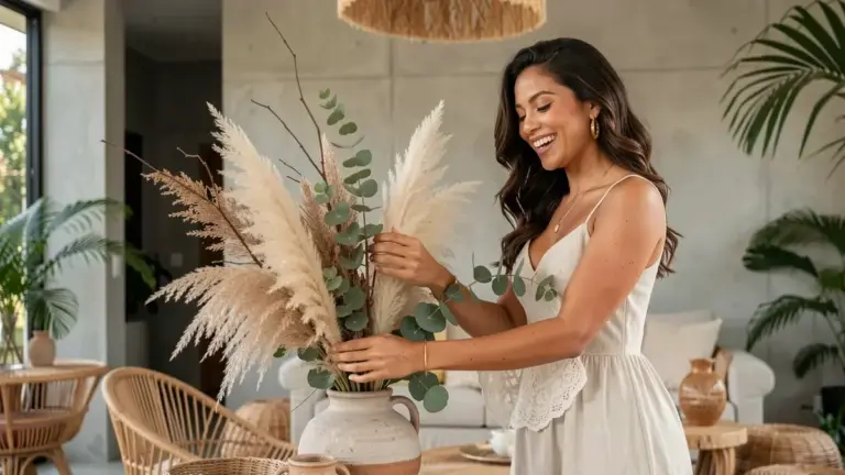 Mato de decoração: o segredo das festas boho com capim pampas e folhagens